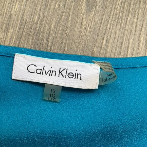 Calvin Klein Women's Draped Blouse Top Short Sleeve Blue Plus Size 1X - Picture 5 of 15